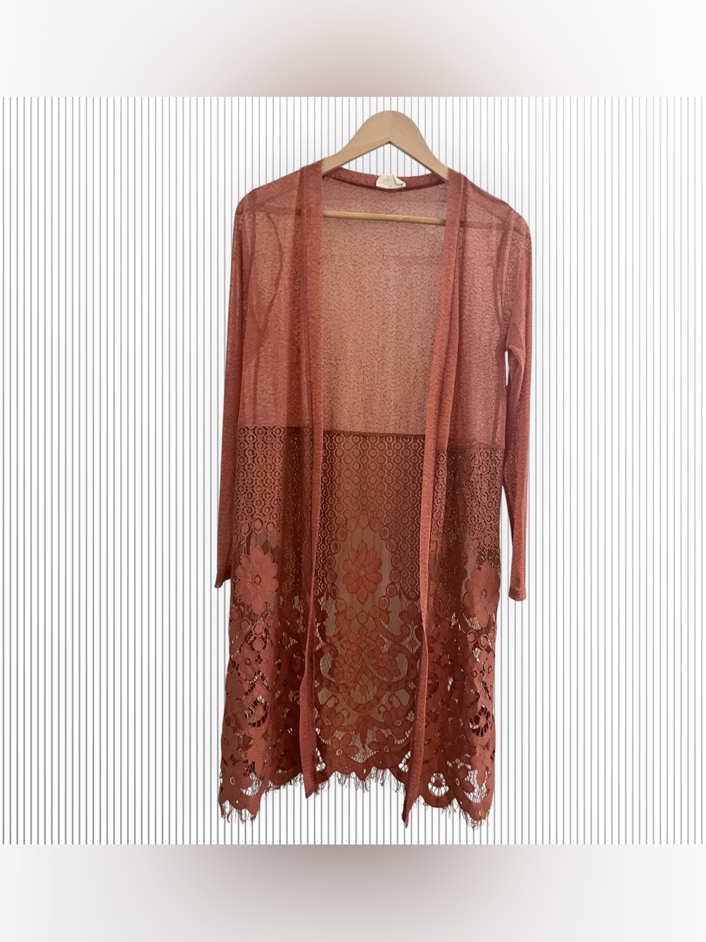 Ember Dusty Rose Lace Mesh Open Front Duster Cardigan Size Small